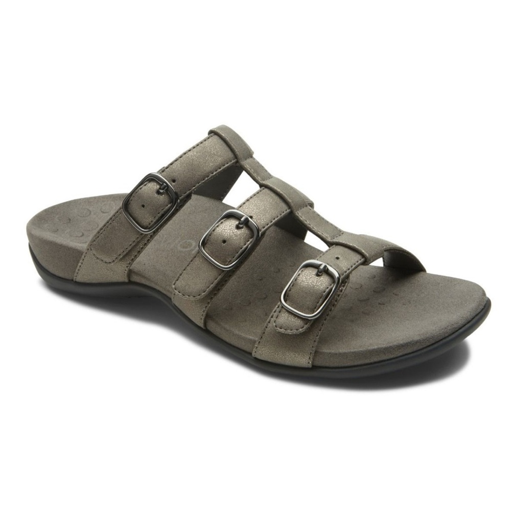 Vionic pewter Metallic Misa Slide Sandals 7